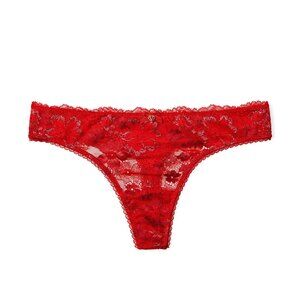 Lace-Front Thong Panty Lipstick Red- Body by Victoria - Victoria's Secret - NWT